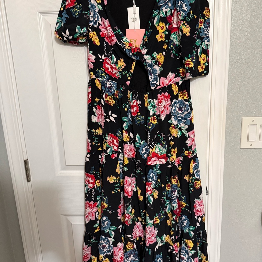Leyden Black Floral Maxi Dress with Pink Red Yellow and Blue Blooms